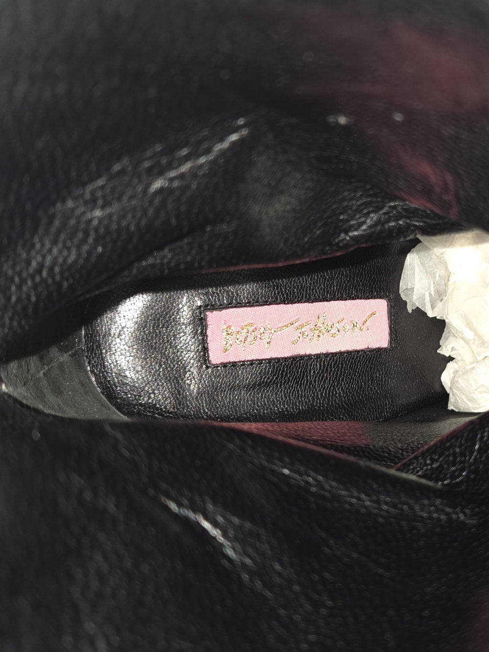 Betsey Johnson Black Pebbled Leather Mid-Calf Heeled Boots. Size 10 Women - Picture 9 of 9
